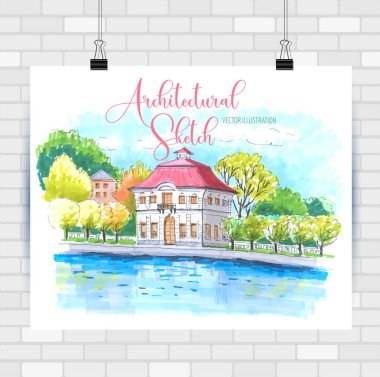 El çizilmiş tarzda şehir krokisi. Seyahat ilham.