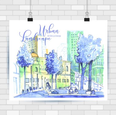 El çizilmiş tarzda şehir krokisi. Seyahat ilham.