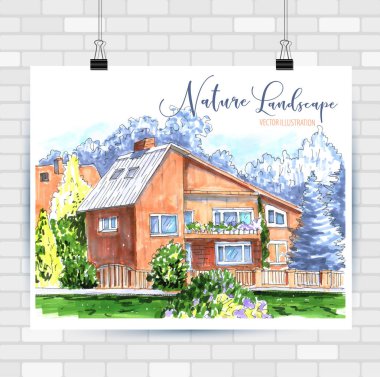 Doğa krokisi. Elle çizilmiş illüstrasyon. Vektör arka planı.