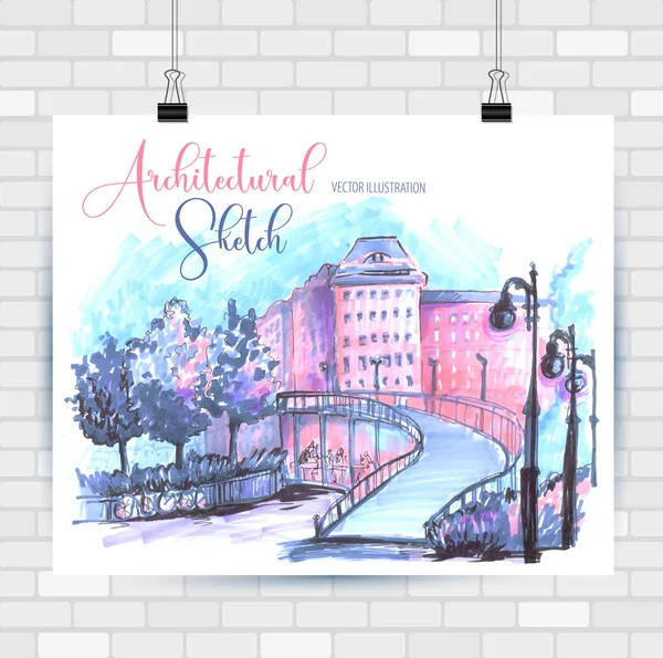 El çizilmiş tarzda şehir krokisi. Seyahat ilham.