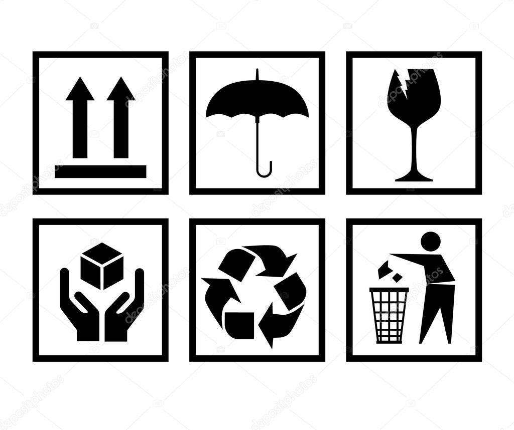 Handling packing icon set-fragile, recycle signs etc. - can be used on the box or packaging