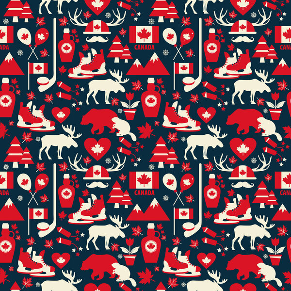Canada sign and symbol, Info-graphic elements flat icons set in seamless pattern.