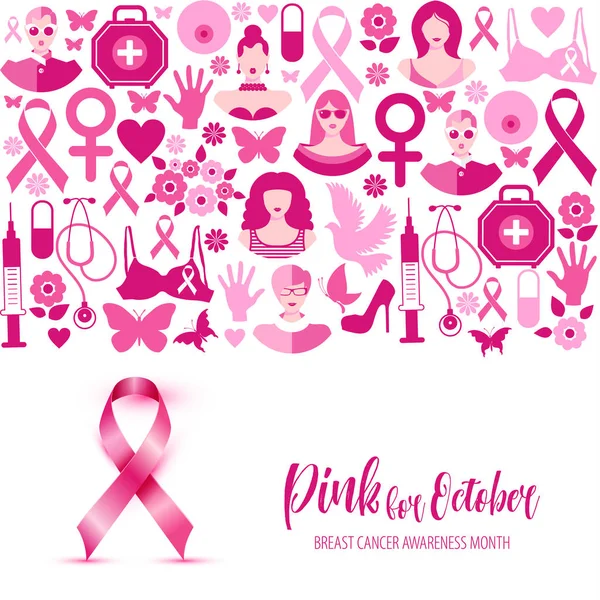 Banner Ilustração do câncer de mama para mês de conscientização de outubro . — Vetor de Stock