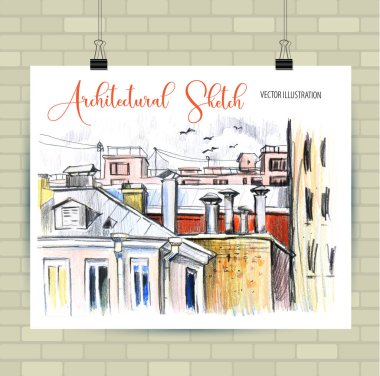 Mimari çizim el çizilmiş illüstrasyon