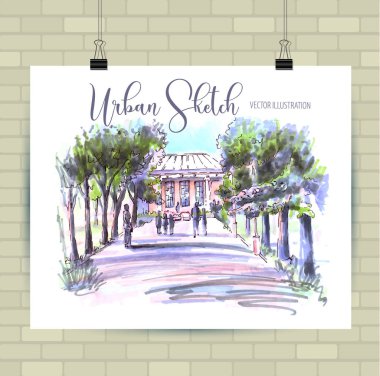 Mimari çizim el çizilmiş illüstrasyon