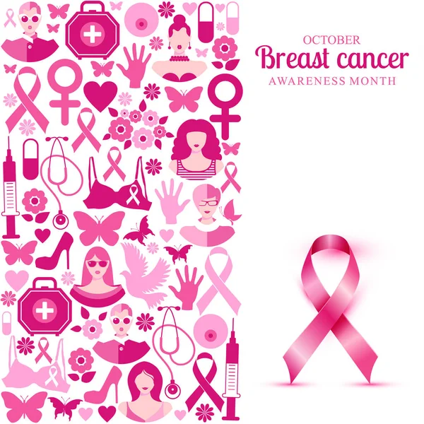 Banner Ilustração do câncer de mama para mês de conscientização de outubro . —  Vetores de Stock
