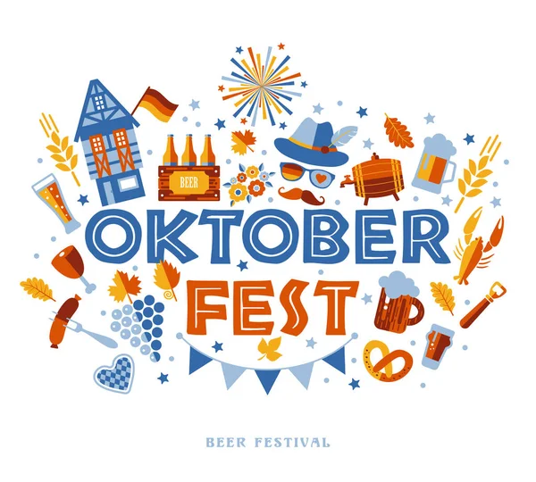 Volantino dell'Oktoberfest, striscione. Logo del festival della birra, concept design su sfondo bianco . — Vettoriale Stock