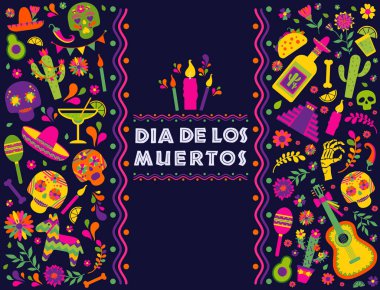 Dias de los Muertos typography banner vector. Mexico design for fiesta cards or party invitation, poster. Flowers traditional mexican frame with floral letters on dark background. clipart