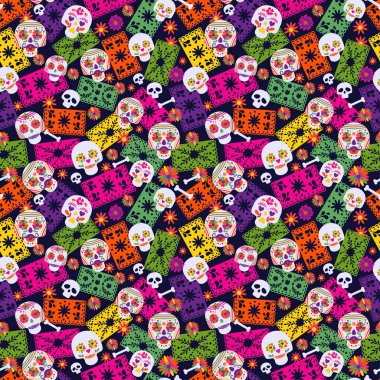 Meksika elementleri sombrero ile kusursuz vektör deseni. Tasarımın için mükemmel bir sanatsal altyapı. Dias de los muertos. Çeviri-ölüm ziyafeti.