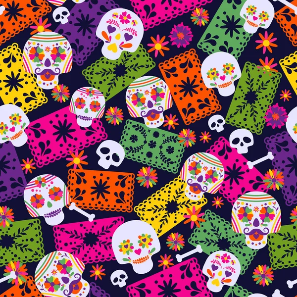 Απρόσκοπτη διανυσματικό μοτίβο με μεξικάνικα στοιχεία sombrero,. Τέλειο καλλιτεχνικό υπόβαθρο για το σχεδιασμό σας. Dias de los muertos. Μετάφραση-Γιορτή του θανάτου. — Διανυσματικό Αρχείο