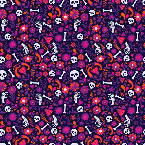 Patrón vectorial sin costuras con elementos mexicanos. Fondo artístico perfecto para su diseño. Dias de los muertos. Traducir-Fiesta de la muerte. — Archivo Imágenes Vectoriales