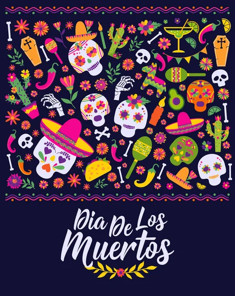 Dias de los Muertos tipográfia banner vektor. Angol nyelven Translate - A halál ünnepe. Mexikó design fiesta kártyák vagy party meghívó, poszter. — Stock Vector