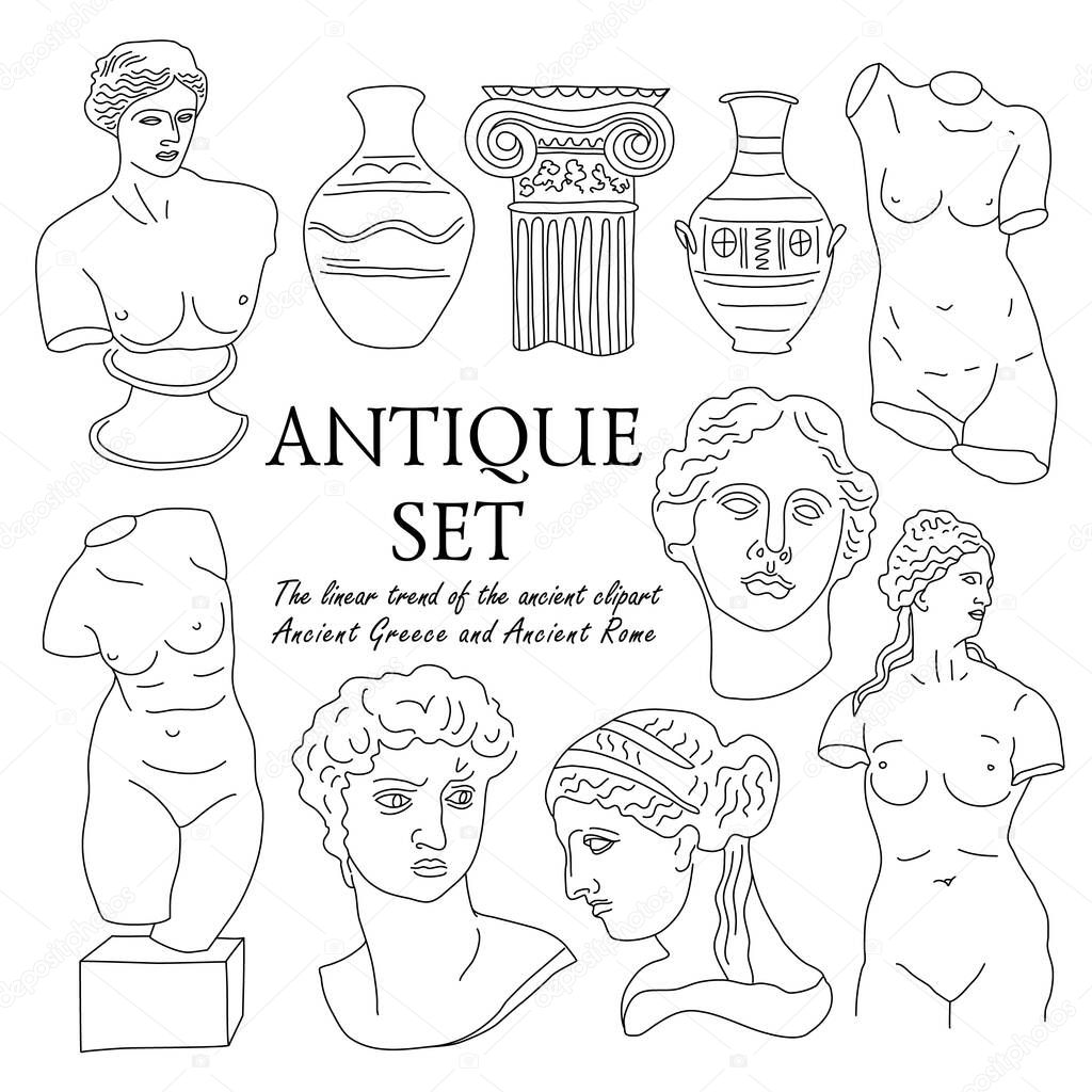 Ancient Greece and Rome tradition and culture vector set collection