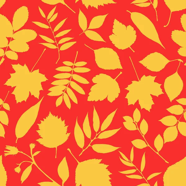 Patrón de hojas de otoño precioso en colores cálidos, repetición sin costuras. Estilo plano de moda. Ideal para fondos, tarjetas, papel de regalo, decoración casera, etc.. — Vector de stock