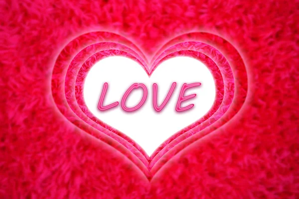 Word Love Pink White Background Viewed Textured Pink Heart Shaped — Stock Photo, Image