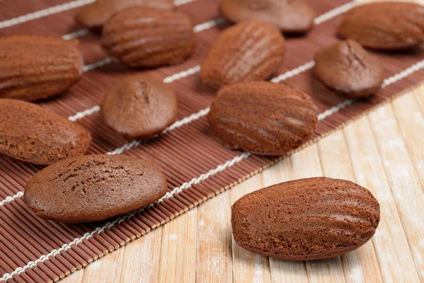 Pell Mell Casero Las Madeleines Del Chocolate Tablemat Marrón Del — Foto de Stock