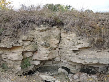 Yuzhny Bug kıyısındaki kireçtaşı kayalığı