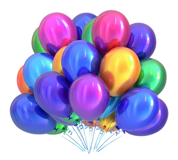 Geburtstagsfeier Luftballons Dekoration Bunt Ballonbündel Bunt Glänzend Frohe Feiertage Jubiläum — Stockfoto