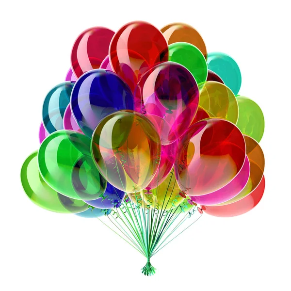Party Balloons Multicolored Birthday Decoration Glossy Colorful Illustration — Stock Photo, Image