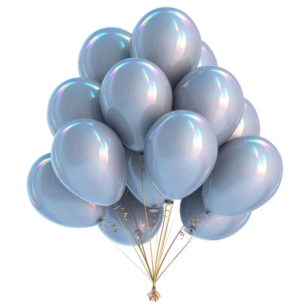 Birthday Party Balloons White Silver Decoration Helium Balloon Bunch Glossy — Stock Photo, Image