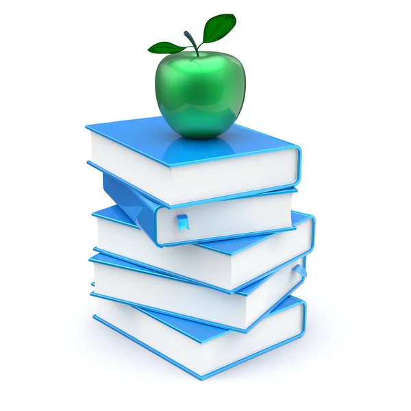 Green Apple Blue Books Stack Education Studying School College Knowledge — Stock Photo, Image
