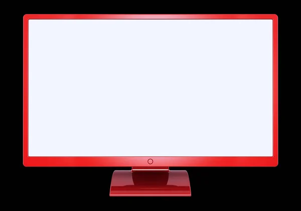 Red Computer Monitor Flat Screen Wide Empty Blank Desktop Lcd — Stock Photo, Image