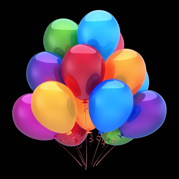 Colorful Helium Balloons Happy Birthday Party Decoration Multicolored Anniversary Celebration — Stock Photo, Image