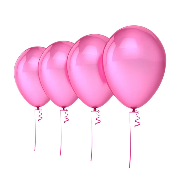气球4粉红色党生日装饰 四个氦气气球列安排 周年贺卡 邀请背景 — 图库照片