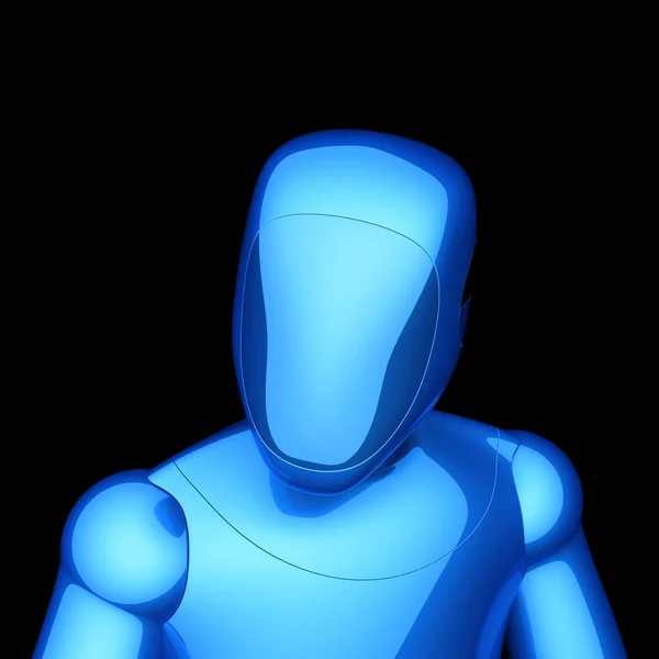 Robot Ansikte Futuristiska Porträtt Blå Konstgjorda Cyborg Android Teknik Karaktär — Stockfoto