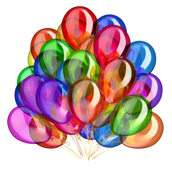 彩色派对气球光泽的插图 生日装饰多色 氦气球束不同颜色 — 图库照片