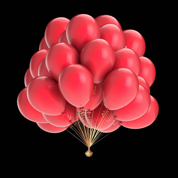 red helium balloons, birthday, anniversary, party decoration glossy. holiday event symbol. 3d illustration, isolated on black background