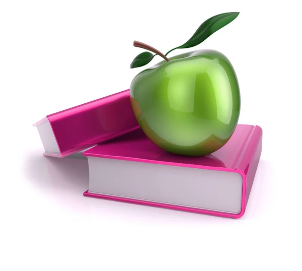 Apple Two Books Green Pink Education Studying School College Knowledge — Stock Photo, Image