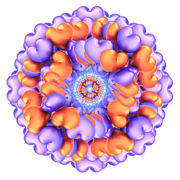 Abstrakte Blume Aus Herzförmigen Partyballons Orange Blau Helium Ballon Kreis — Stockfoto