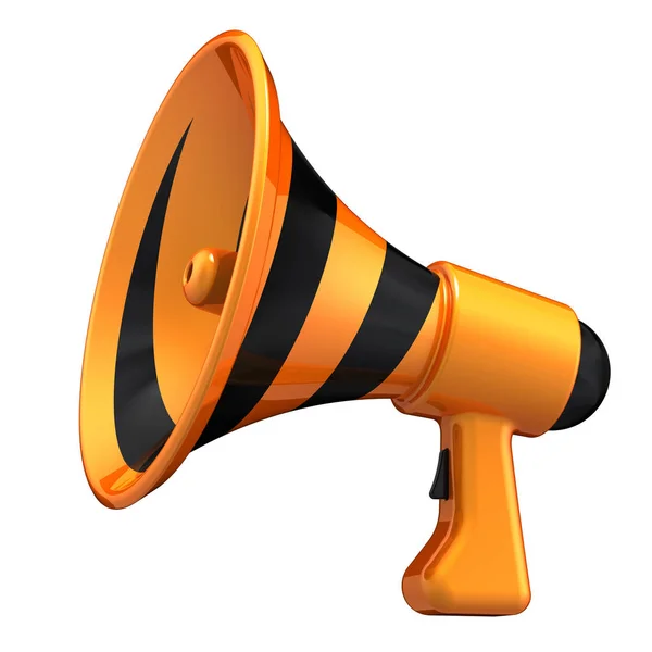 Megaphone News Blog Lautsprecher Kommunikation Aufmerksamkeitssymbol Ochsenhorn Gestreift Schwarz Orange — Stockfoto