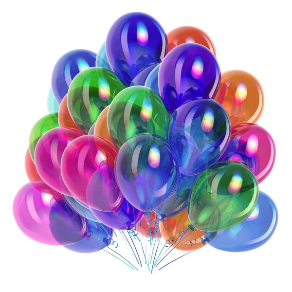 彩色派对气球光泽 生日装饰多彩多姿 氦气球束不同的颜色 — 图库照片