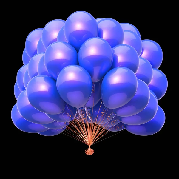 blue balloons party decoration. helium balloon bunch glossy. birthday, holiday, anniversary celebration symbol. 3d illustration, isolated on black