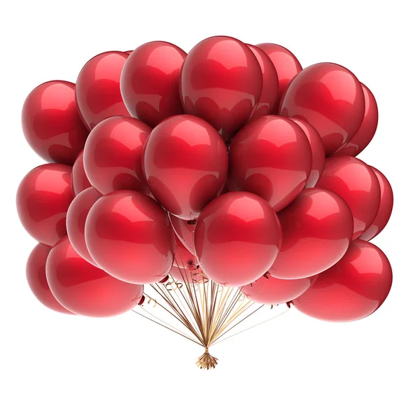 red party balloons birthday decoration. helium balloon bunch glossy. festival, holiday, anniversary celebrate greeting card. 3d illustration