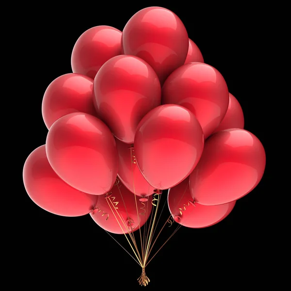 balloons colorful red birthday party decoration. helium balloon bunch glossy. happy holiday, anniversary celebration concept. 3d illustration, isolated on black