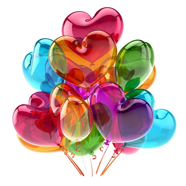 Illustration Helium Balloons Bunch Colorful Heart Shaped Birthday Party Valentine — Stock Photo, Image
