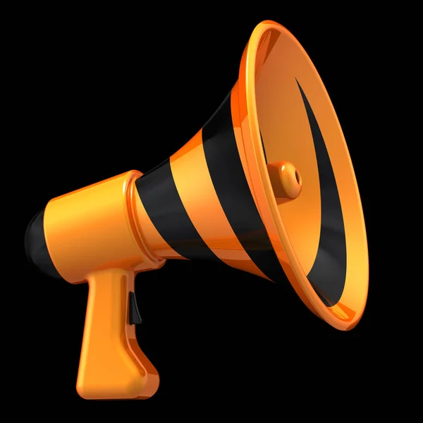イラスト メガホンのニュースのブログのスピーカーです コミュニケーション 発表のシンボル 拡声器はストライプ オレンジです エンターテイメント広告 販売メッセージ概念 黒の分離 — ストック写真
