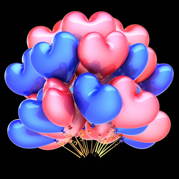 Party Hjärtformade Ballonger Rosa Blå Födelsedag Dekoration Romantisk Kärlek Glansigt — Stockfoto