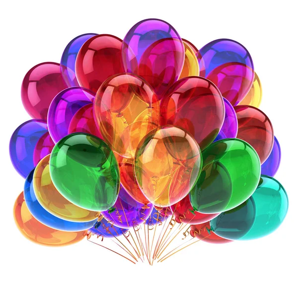 カラフルな風船 誕生日パーティーの装飾は多色美しい ヘリウム風船の束が半透明 周年記念 休日イベント シンボル イラストレーション — ストック写真