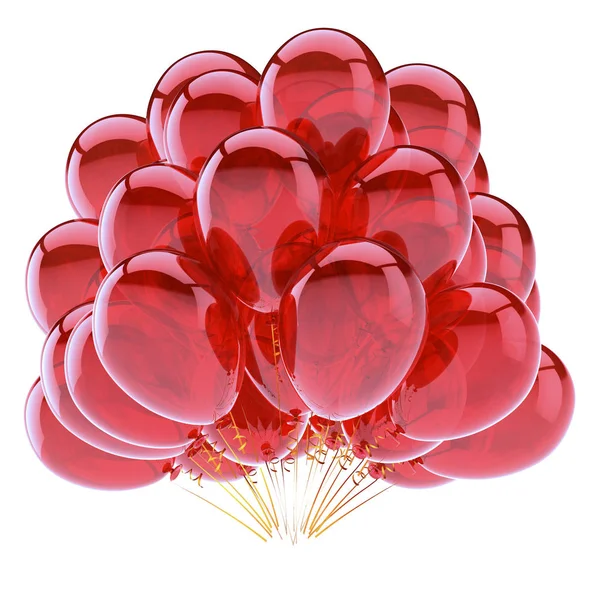 派对气球红色的生日装饰光泽 氦气球束闪闪发亮 节假日 周年庆典 请柬贺卡设计元素 — 图库照片