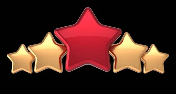 Pięć Gwiazdek Ułożone Wiersz Jeden Czerwony Cztery Złote Nagroda Doskonałym — Zdjęcie stockowe