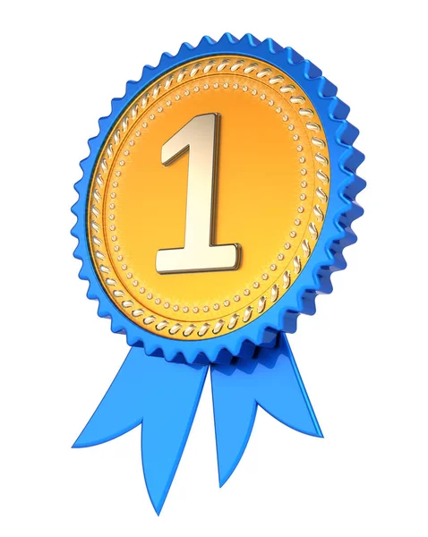 ödül şerit bir 1. 1. ilk sıra altın mavi madalya. şampiyon kazanan ödül, başarı başarı simgesi. 3d illüstrasyon izole,