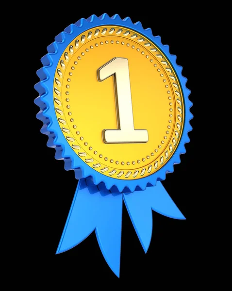 ilk yer 1 altın madalya mavi. bir 1 ödül şerit. şampiyon kazanan ödül, başarı başarı simgesi. 3d illüstrasyon izole siyah üzerine,