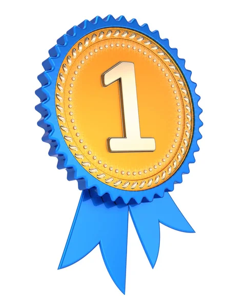 First Place 1St Medal Golden Blue Award Ribbon Number One — Stock Photo, Image