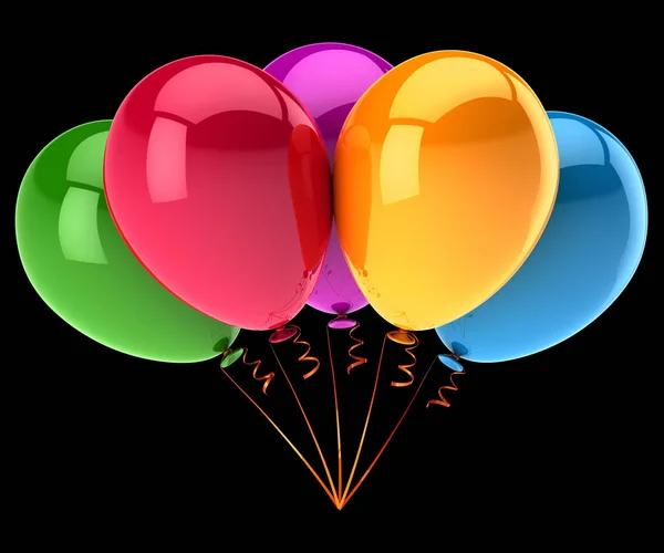 党気球カラフルな お誕生日おめでとうバルーン束色とりどり お祝い 記念日 休日イベントの装飾 図では 黒の分離 — ストック写真