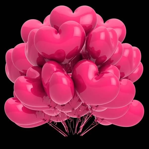 Party Balloons Pink Love Heart Shaped Helium Balloon Bunch Birthday — Stock Photo, Image