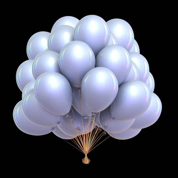 派对气球束白色经典 嘉年华 节日活动装饰闪闪发亮 黑色隔离 — 图库照片